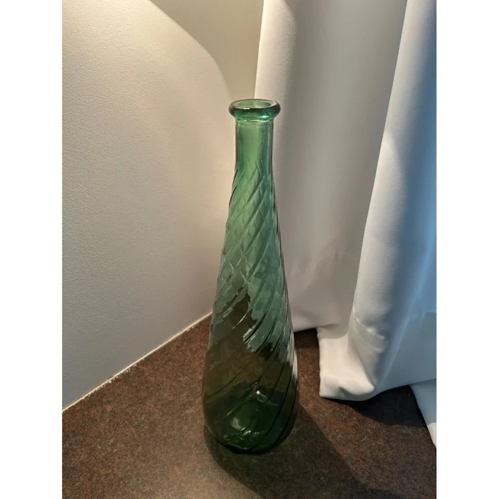 Green Textured Glass Genie Bottle H 16 in Diameter 4 in